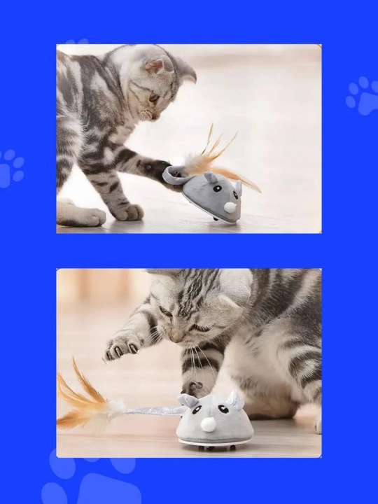 Игрушка для кошек Мышь автоматическая, USB зарядка в подарок, серая