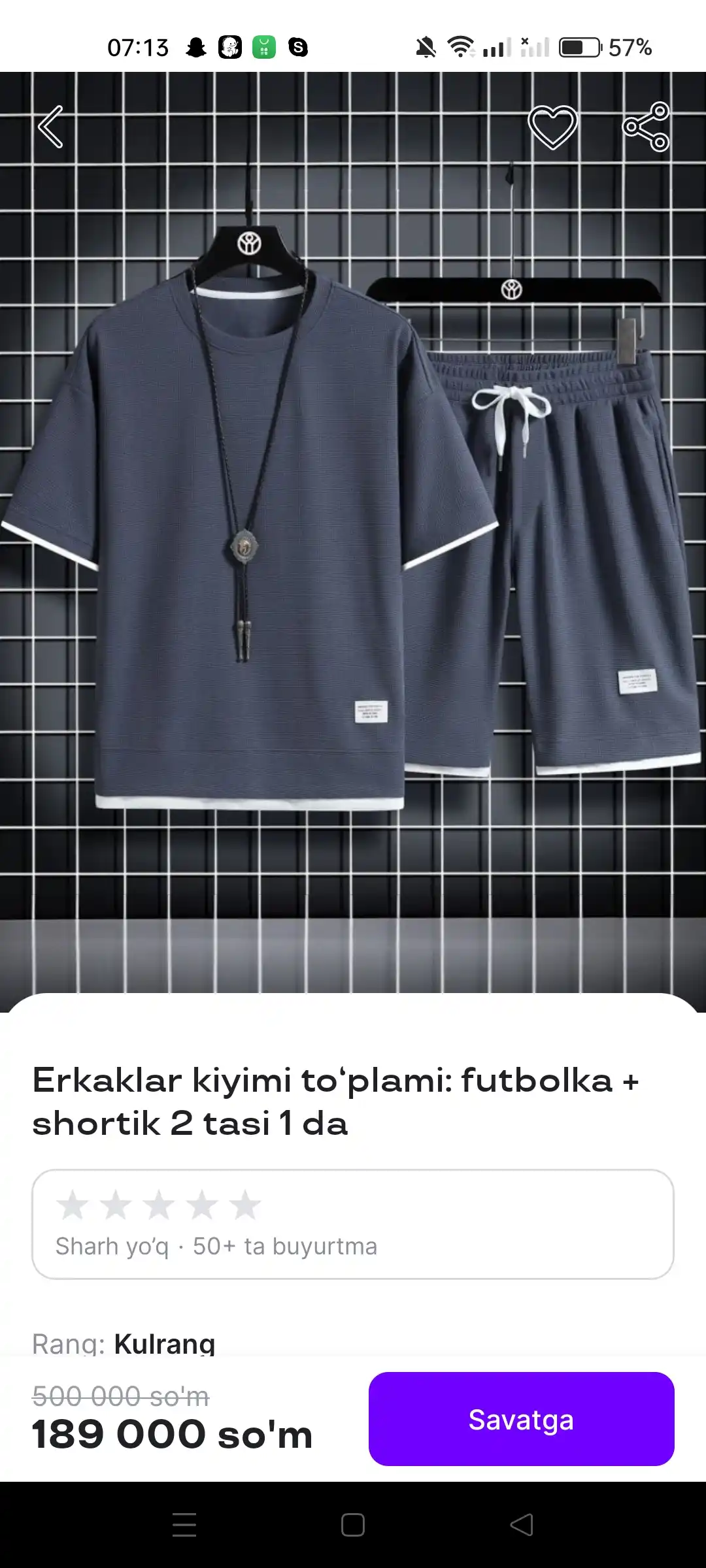Erkaklar kiyimi to‘plami: futbolka + shortik, 2 tasi 1 da