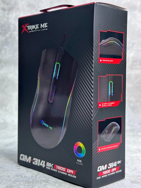 XTRIKE ME GM-314 o‘yin sichqonchasi, 7200 DPI, RGB, 7 tugma, USB, oq rang