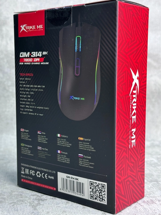 XTRIKE ME GM-314 o‘yin sichqonchasi, 7200 DPI, RGB, 7 tugma, USB, oq rang