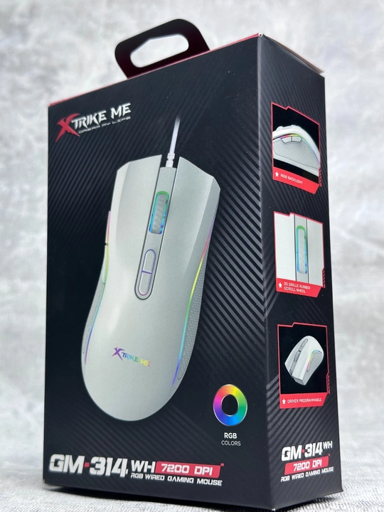 XTRIKE ME GM-314 o‘yin sichqonchasi, 7200 DPI, RGB, 7 tugma, USB, oq rang