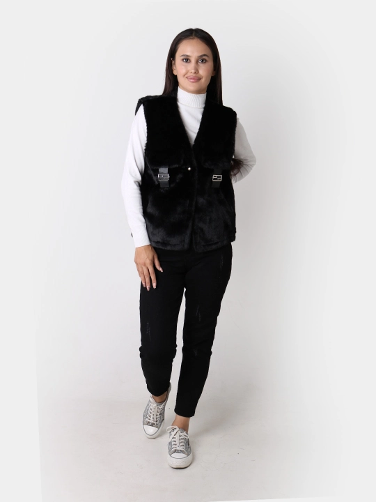 Ayollar uchun sun’iy mo‘yna va teridan yasalgan jilet, L–XL o‘lcham