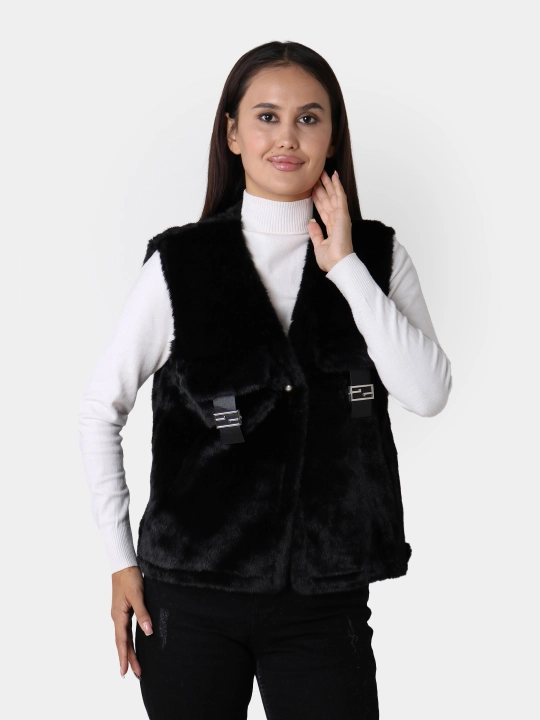 Ayollar uchun sun’iy mo‘yna va teridan yasalgan jilet, L–XL o‘lcham