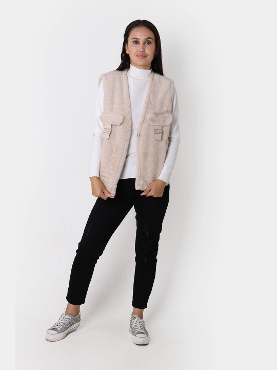 Ayollar uchun sun’iy mo‘yna va teridan yasalgan jilet, L–XL o‘lcham