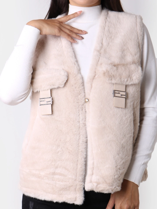 Ayollar uchun sun’iy mo‘yna va teridan yasalgan jilet, L–XL o‘lcham