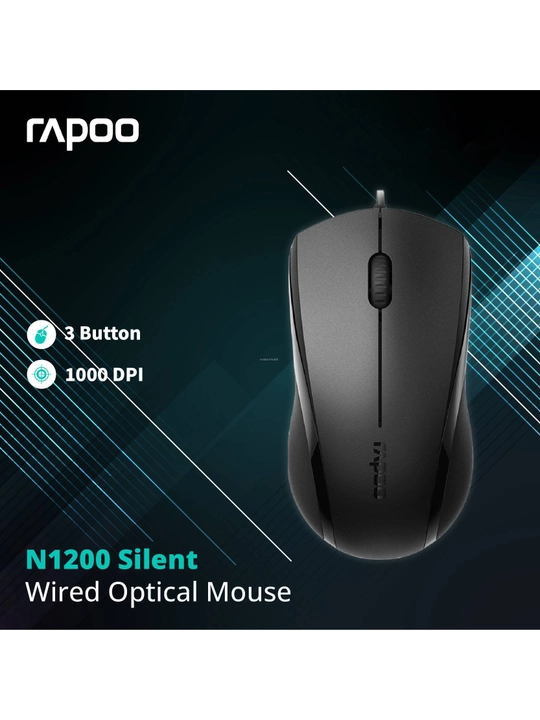 Проводная компьютерная мышь Rapoo N1200 – USB, 1000 DPI, эргономичный дизайн