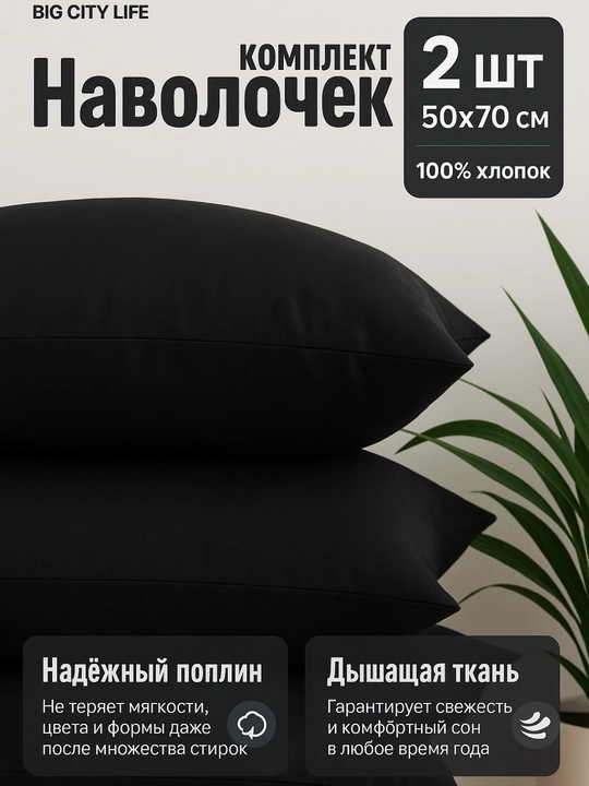 Наволочки на молнии, 2 шт в наборе, перкаль, хлопок, Big City Life - 