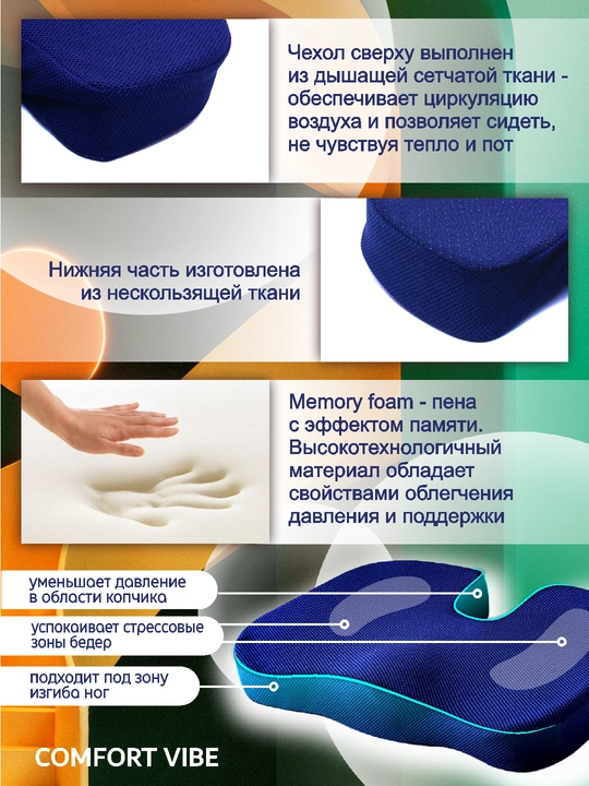 Подушка ортопедическая для сидения, для стула, для машины, с эффектом памяти