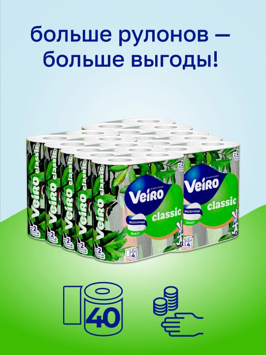 Туалетная бумага Veiro Classic, белая, 4 рулона