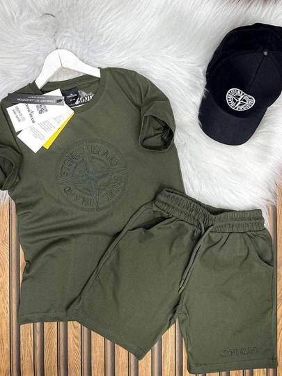 Комплект - тройка, футболка, шорты и кепка Stone Island - 