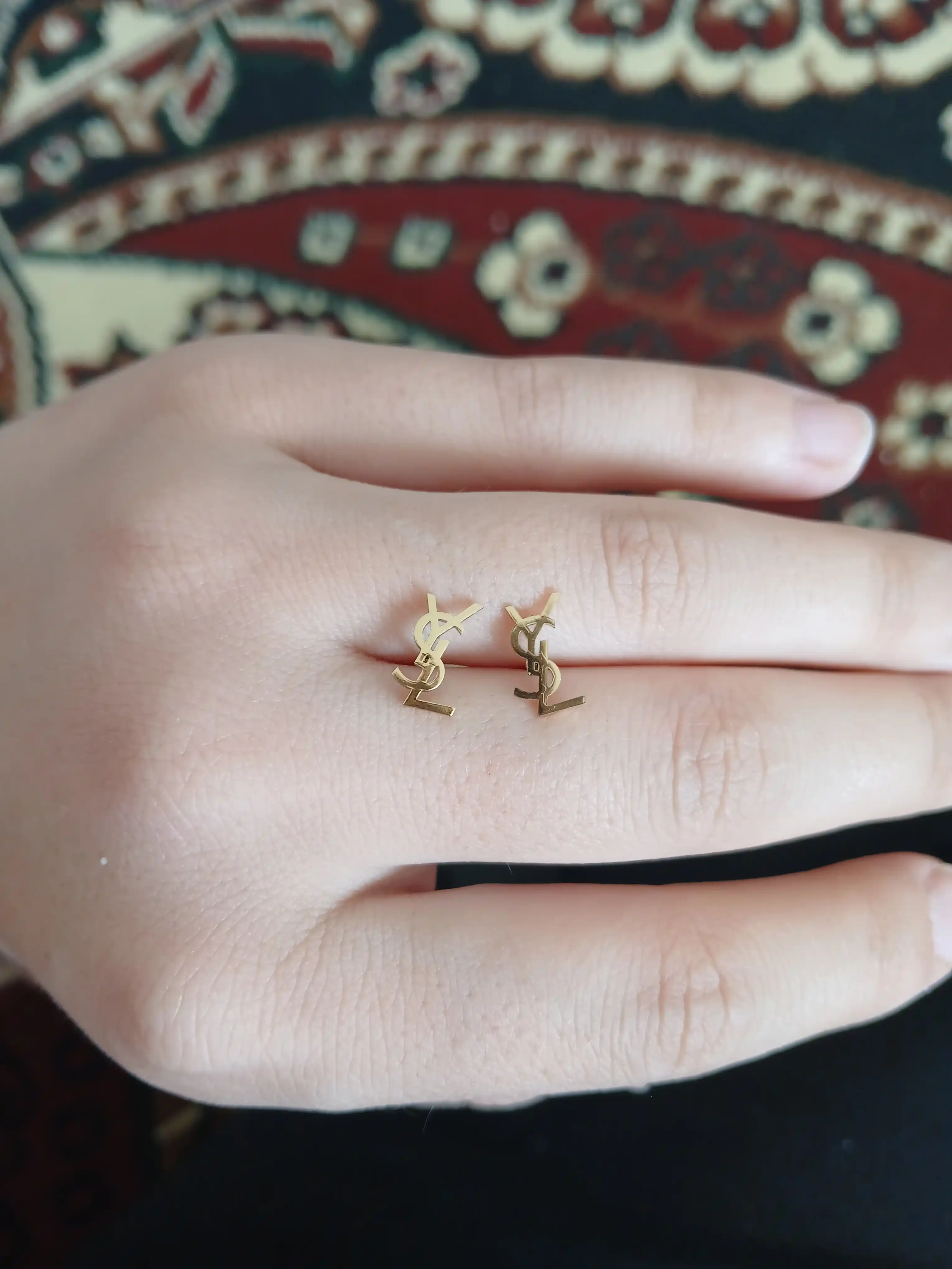 Комплект цепочка с кулоном, серьги YSL, клевер, золотой цвет, бижутерия