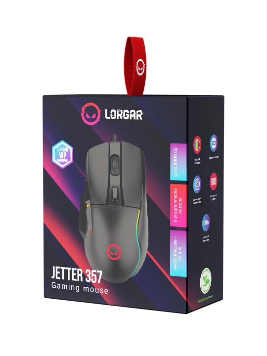 Gaming sichqoncha simli Lorgar Jetter 357, RGB yoritgich bilan