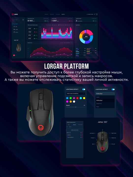 Gaming sichqoncha simli Lorgar Jetter 357, RGB yoritgich bilan