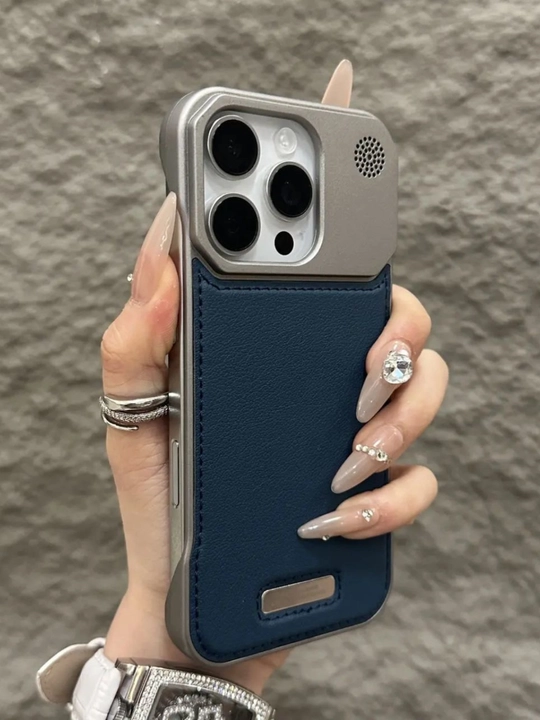 Zamonaviy chexol iPhone, 12,13, 14, 15, 16 Pro/Pro Max uchun metall, ekologik charm