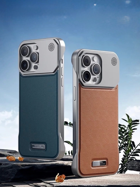 Zamonaviy chexol iPhone, 12,13, 14, 15, 16 Pro/Pro Max uchun metall, ekologik charm