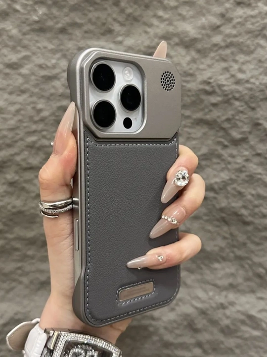Zamonaviy chexol iPhone, 12,13, 14, 15, 16 Pro/Pro Max uchun metall, ekologik charm