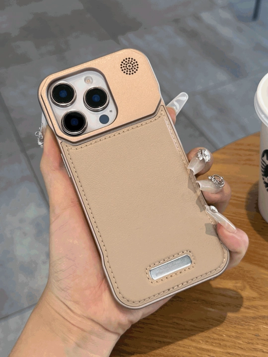 Zamonaviy chexol iPhone, 12,13, 14, 15, 16 Pro/Pro Max uchun metall, ekologik charm