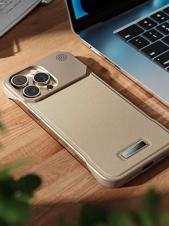 Zamonaviy chexol iPhone, 12,13, 14, 15, 16 Pro/Pro Max uchun metall, ekologik charm
