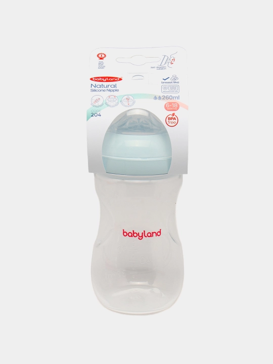BabyLand tabiiy silikonli butilka, chaqaloqlarni ovqatlantirish uchun, 125, 260 ml hajmli