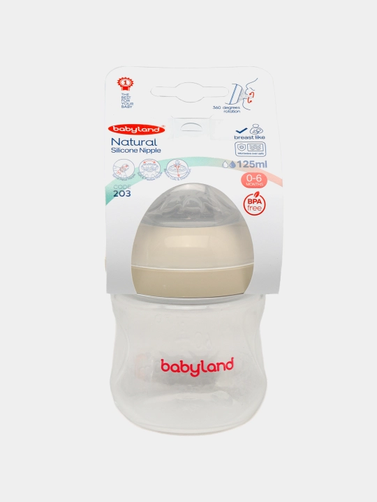 BabyLand tabiiy silikonli butilka, chaqaloqlarni ovqatlantirish uchun, 125, 260 ml hajmli