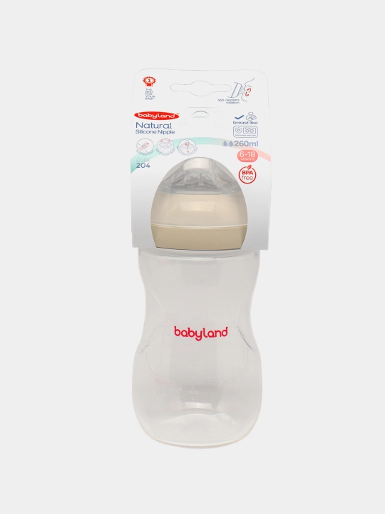 BabyLand tabiiy silikonli butilka, chaqaloqlarni ovqatlantirish uchun, 125, 260 ml hajmli