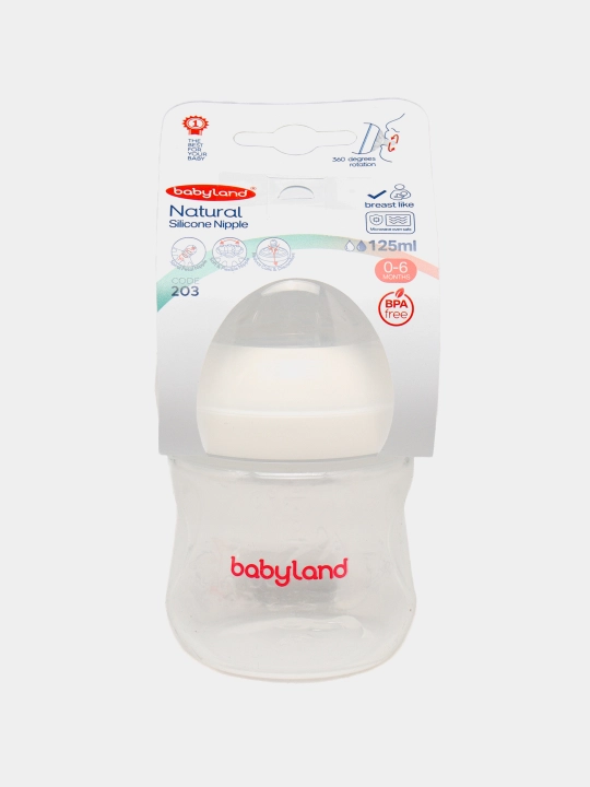 BabyLand tabiiy silikonli butilka, chaqaloqlarni ovqatlantirish uchun, 125, 260 ml hajmli