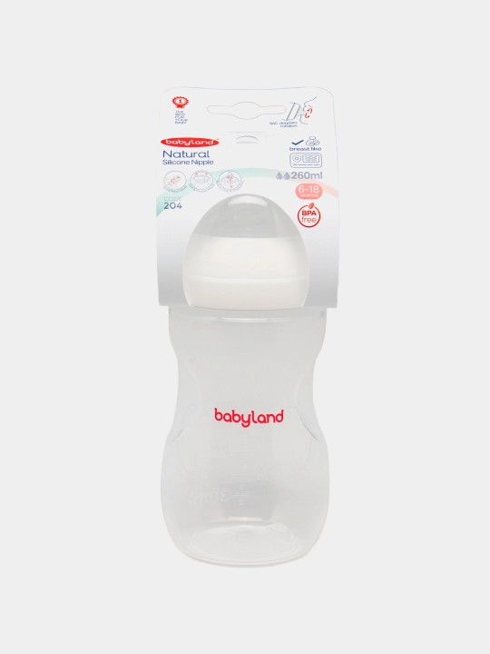 BabyLand tabiiy silikonli butilka, chaqaloqlarni ovqatlantirish uchun, 125, 260 ml hajmli