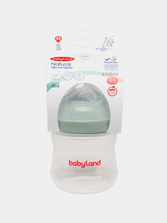 BabyLand tabiiy silikonli butilka, chaqaloqlarni ovqatlantirish uchun, 125, 260 ml hajmli