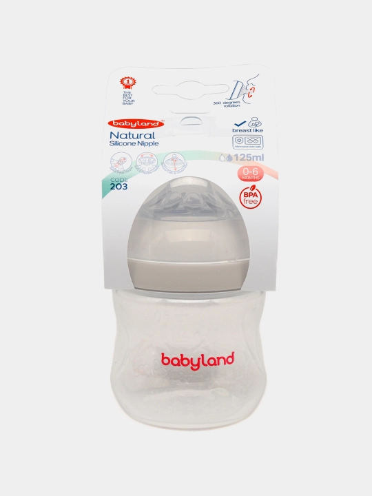 BabyLand tabiiy silikonli butilka, chaqaloqlarni ovqatlantirish uchun, 125, 260 ml hajmli