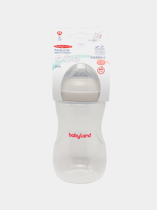 BabyLand tabiiy silikonli butilka, chaqaloqlarni ovqatlantirish uchun, 125, 260 ml hajmli