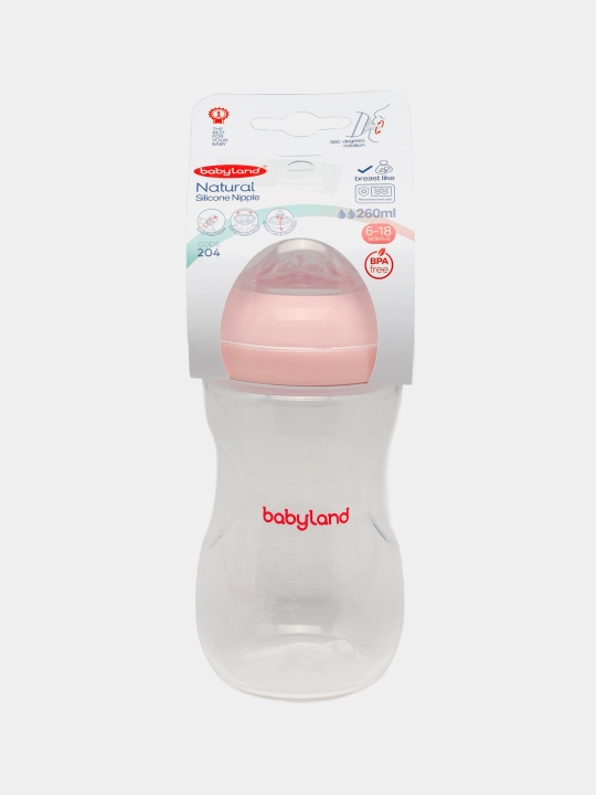 BabyLand tabiiy silikonli butilka, chaqaloqlarni ovqatlantirish uchun, 125, 260 ml hajmli