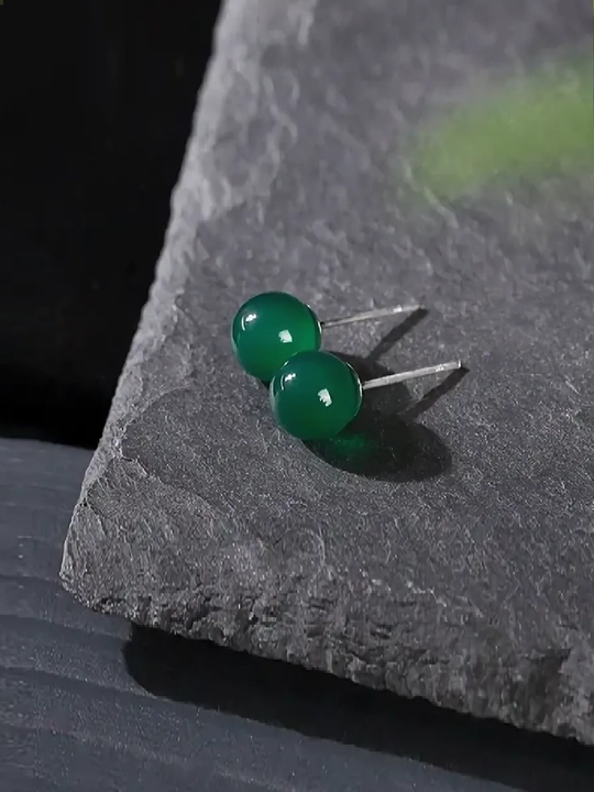 Серьги гвоздики с шариками тигровый глаз - 