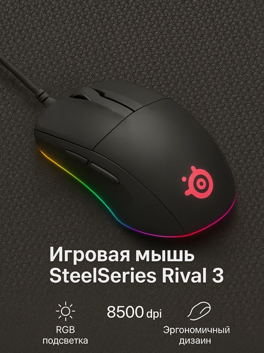 Игровая мышь SteelSeries Rival 3 — 8500 DPI, RGB, 6 кнопок