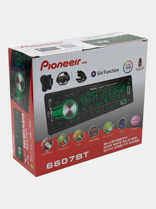 Avtomobil radiosi Pioneer 6607BT, rulni masofadan boshqarish pulti, orqa yorug'lik bilan