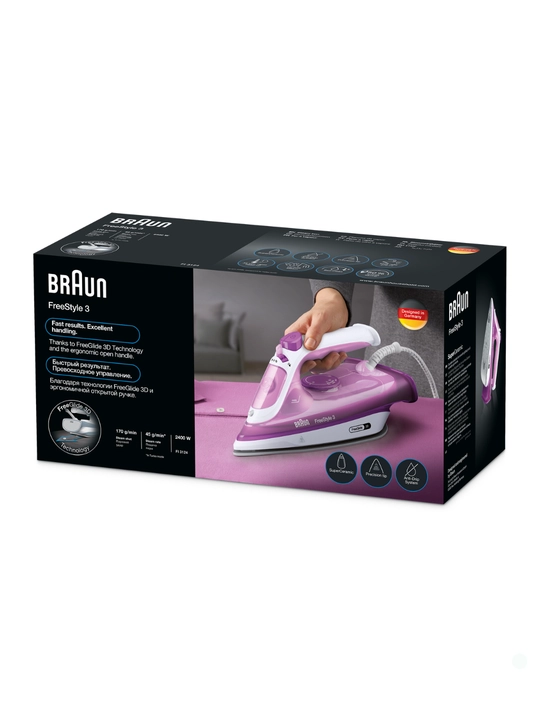 Parli dazmol BRAUN SI3124PU FreeStyle 3, 2400 Vt, bugʻ zarbasi 170 g/min, keramika taglik
