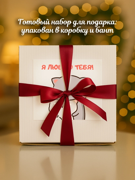 Подарочный набор для папы, мамы и любимому :кружка с принтом, открытка, коробка с бантом