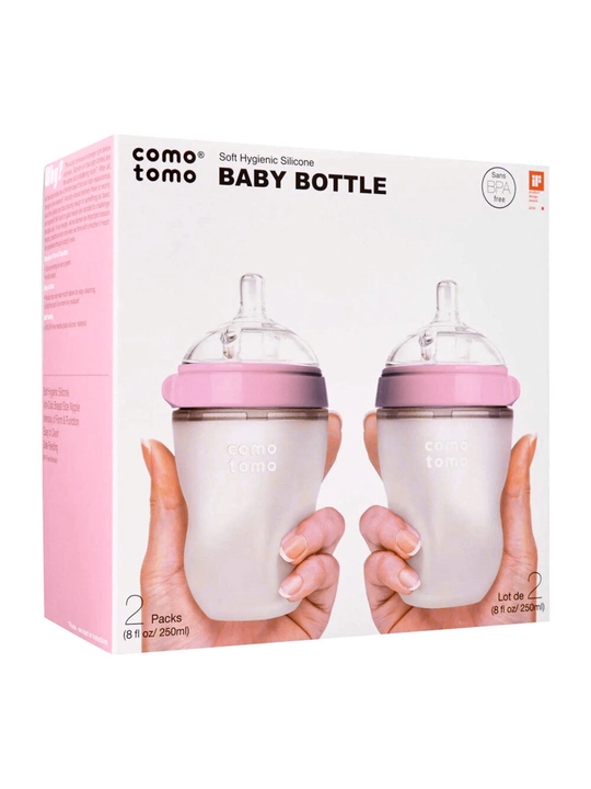 Comotomo oziqlantirish butilkasi, 250 ml, 2 dona, yashil va pushti, silikon, anti-kolik, 3+oy