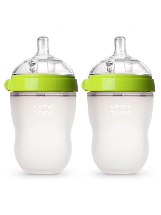 Бутылочки для кормления Comotomo, 250 мл, 2 шт, зелёные и розовые, 3+ месяцев - 