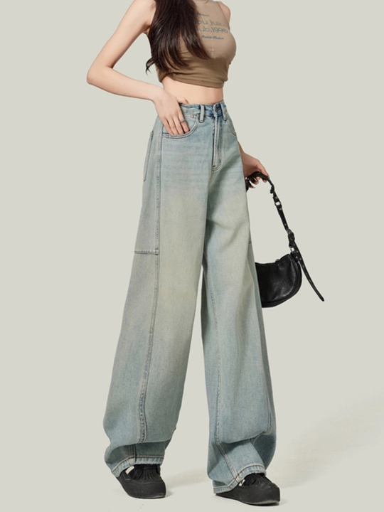 Ayollar uchun keng jinsilar Y2K koreys uslubi — oversize, baggi, baliqcha, baland bel