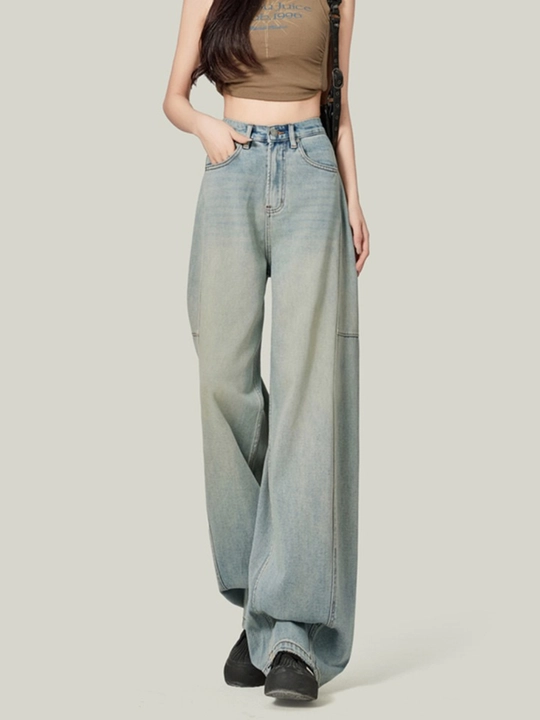 Ayollar uchun keng jinsilar Y2K koreys uslubi — oversize, baggi, baliqcha, baland bel