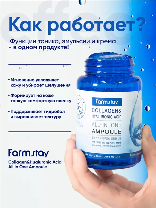 Ампульная сыворотка с коллагеном Farmstay Collagen Hyaluronic Acid All-In-One Ampoule