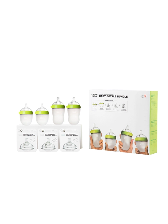Comotomo sovg‘a to‘plami — 2×150 ml va 2×250 ml, anti-kolik, yashil va pushti