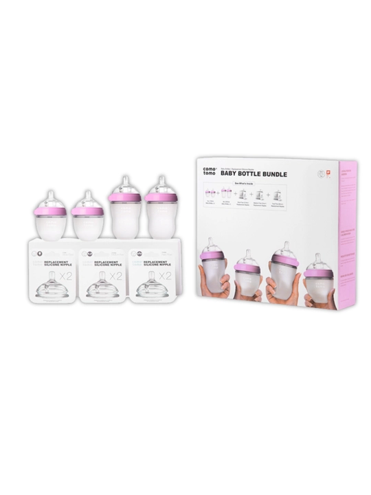 Comotomo sovg‘a to‘plami — 2×150 ml va 2×250 ml, anti-kolik, yashil va pushti