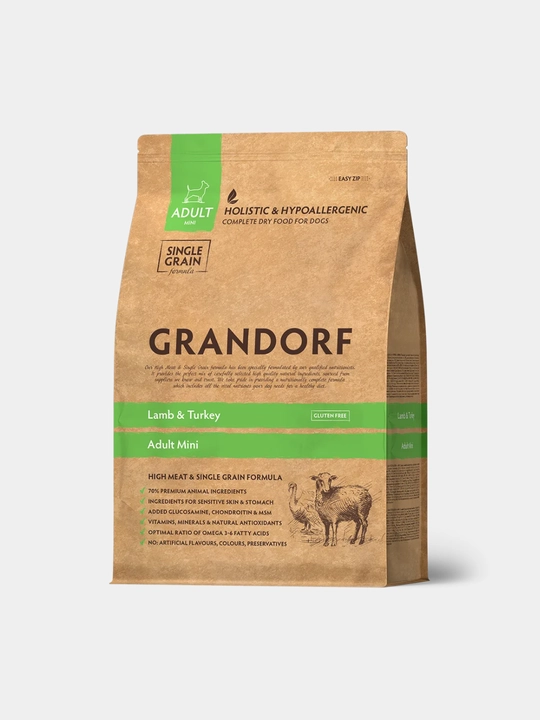 Katta yoshdagi mayda zotli itlar uchun quruq ozuqa Grandorf Mini Adult, xolistik, 3-8 kg - 