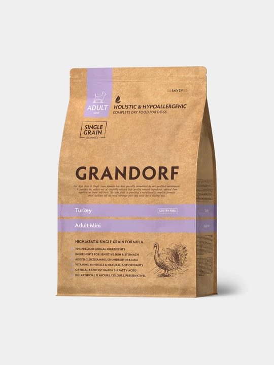 Katta yoshdagi mayda zotli itlar uchun quruq ozuqa Grandorf Mini Adult, xolistik, 3-8 kg - 