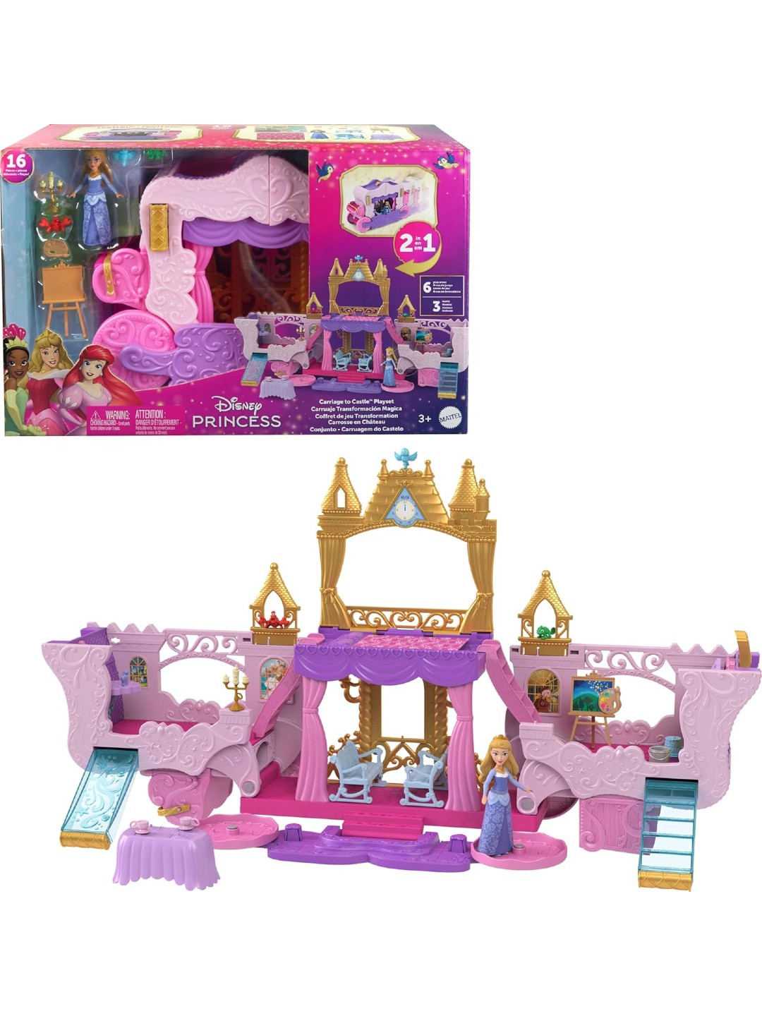 Mattel's Disney Princess, qo'g'irchoq bilan "qal'aga arava" o'zgaruvchan o'yin to'plami - 