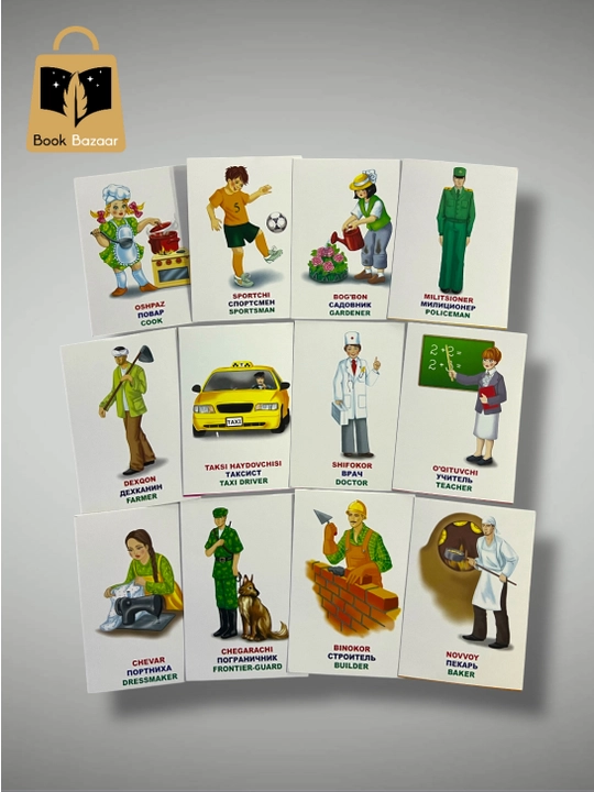 Bolalar uchun rivojlantiruvchi kartalar, alifbo, uy hayvonlar, sabzavotlar, raqamlar