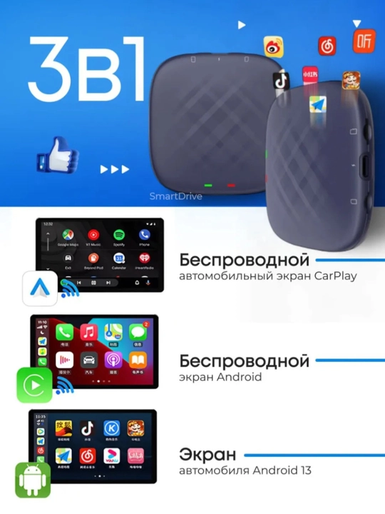 Carplay Ai Box avtomobil monitori uchun Android 4/64, 8/128