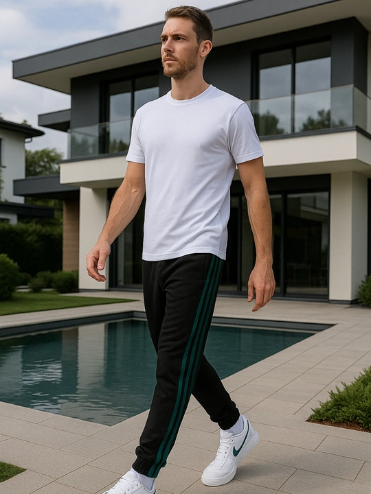 Erkaklar uchun sport shim jogger Nasem, yon chiziqli, rezinkali triko