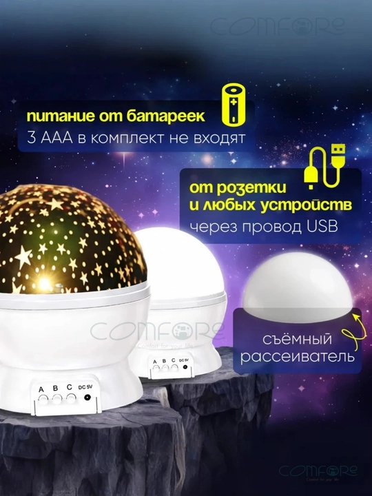 Ночник 3D проектор звездного неба, светильник светодиодный вращающийся, подарок ребенку